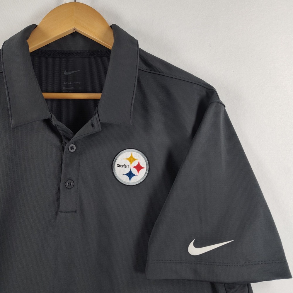 Nike Dri-FIT Pittsburgh Steelers Polo Shirt Mens XL Gray Short Sleeve NFL Logo